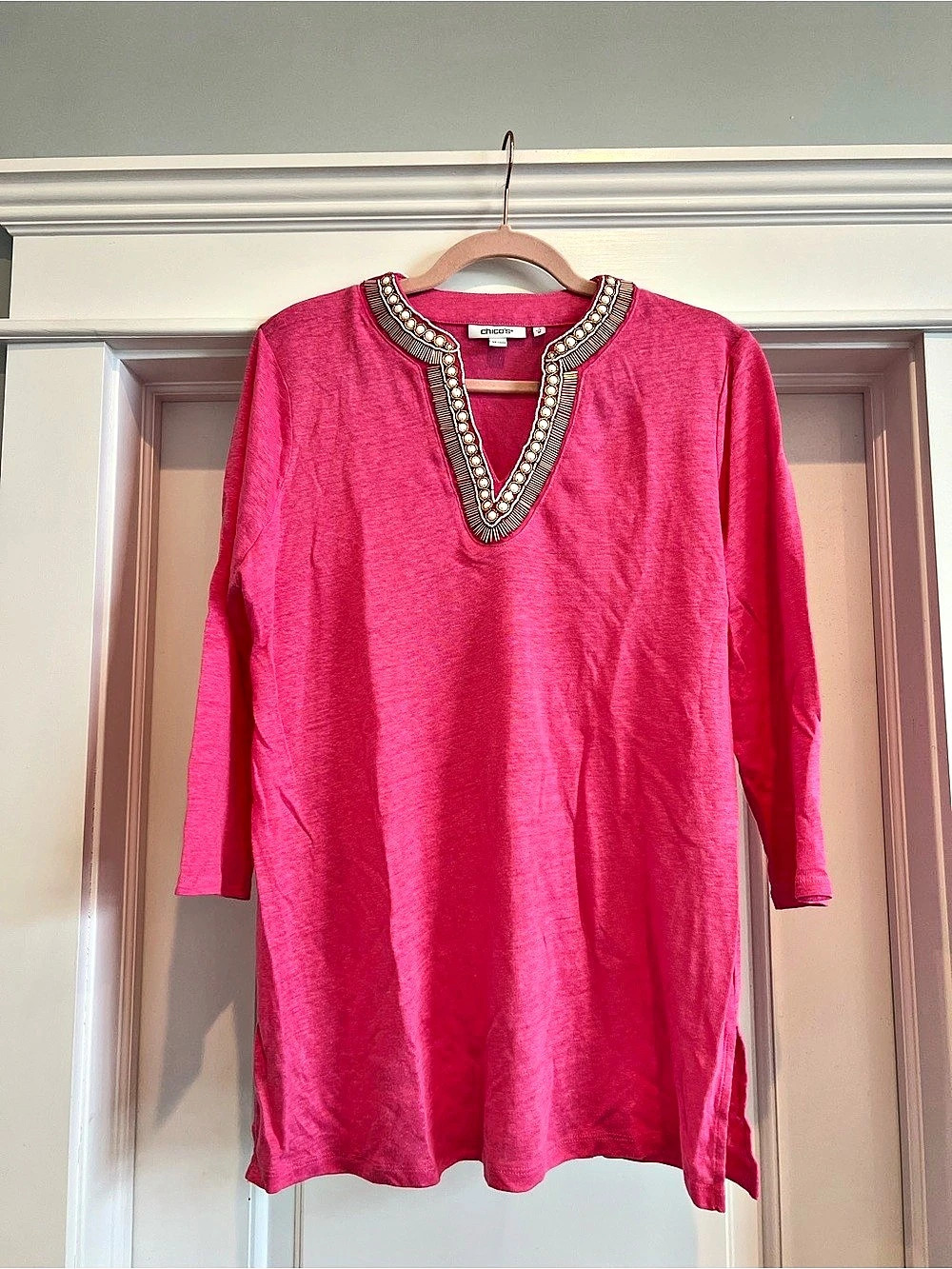 Chico'Small Linen Embellished Tunic Pink Size Small